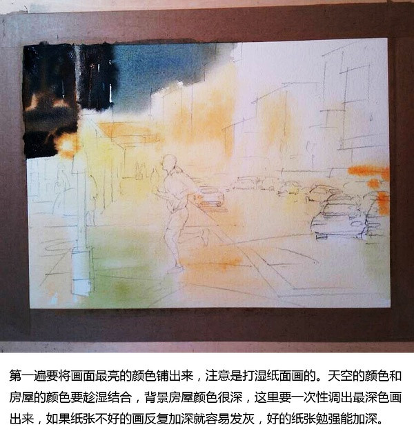 美丽的街角水粉画教程