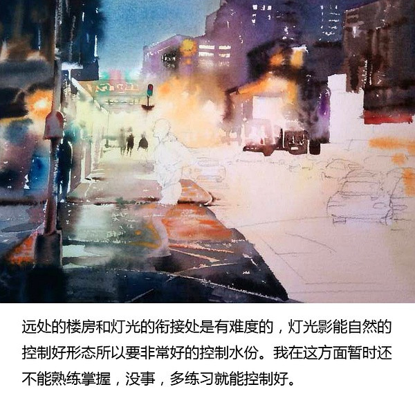 美丽的街角水粉画教程