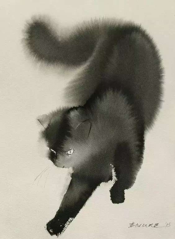 一组水墨画猫咪作品欣赏