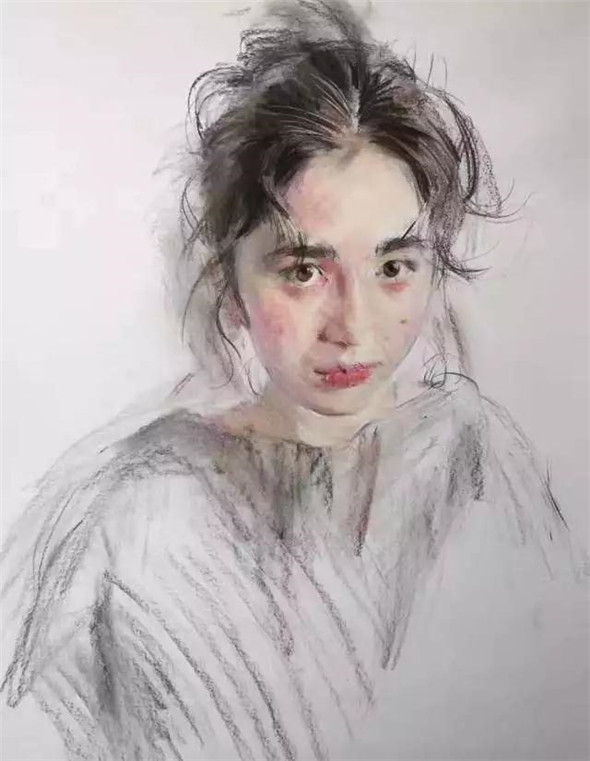 绘画大师赵洋的色粉画人物山田直美作品步骤