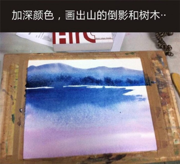 水彩画风景教程：教你用水彩画美丽的雪山湖水风景