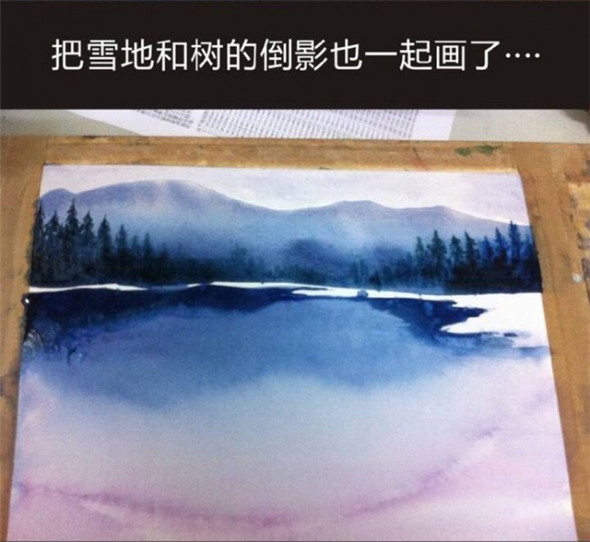 水彩画风景教程：教你用水彩画美丽的雪山湖水风景