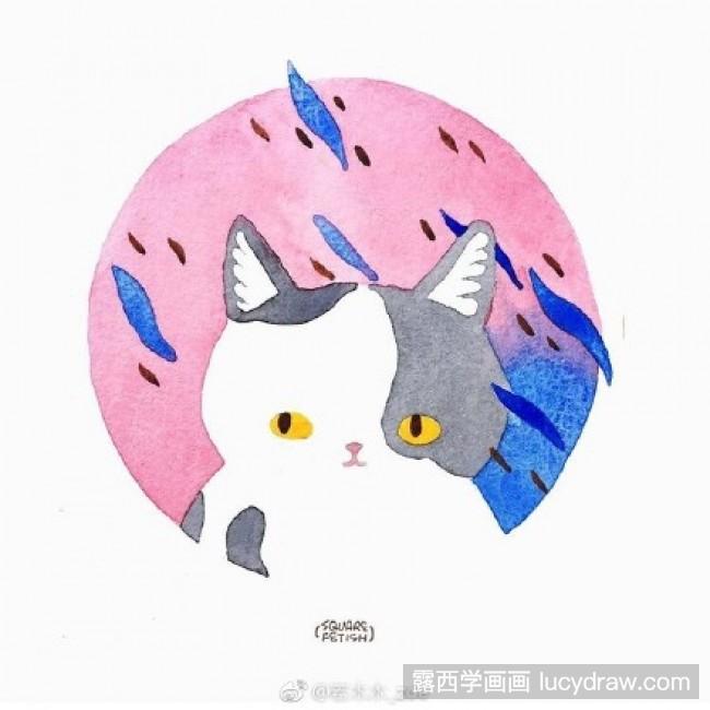 猫咪水彩画作品欣赏