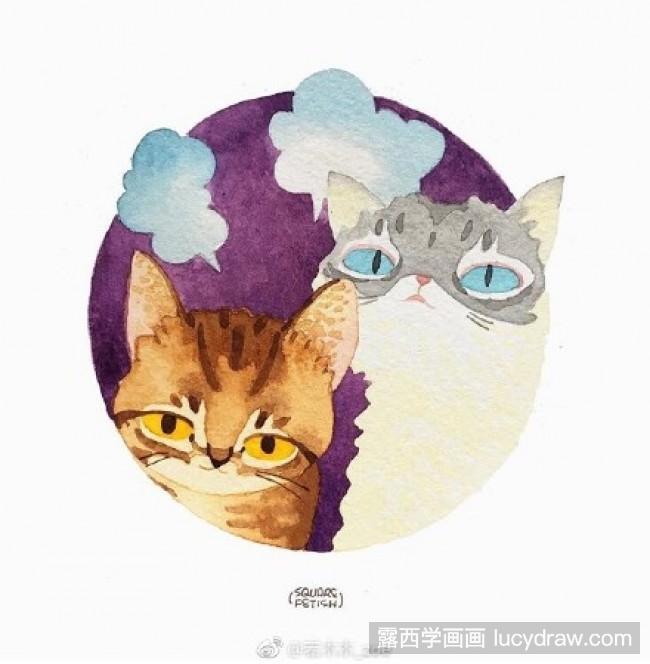 猫咪水彩画作品欣赏