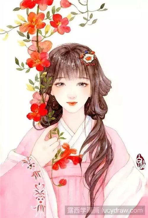 插画作品欣赏：唯美古风手绘少女图片