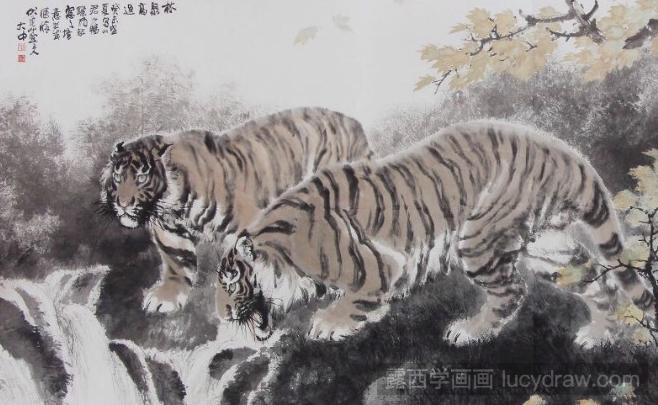 国画作品欣赏：画家冯大中画的虎图片集