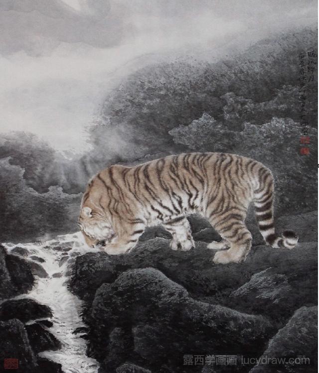 国画作品欣赏：画家冯大中画的虎图片集