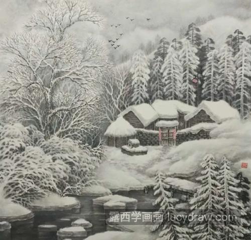 关东正月景色怎么画？雪景的国画步骤有哪些？