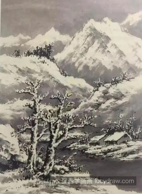 群山积雪怎么画？三步教你画山水国画