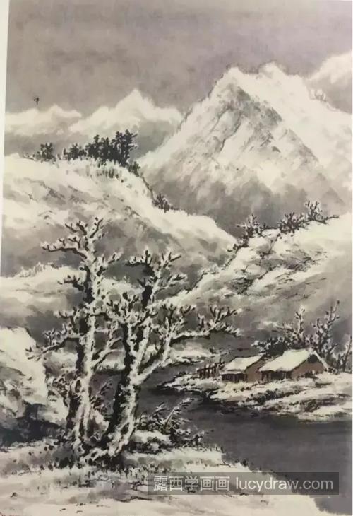 群山积雪怎么画？三步教你画山水国画