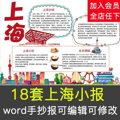 上海旅游城市景点小学生电子小报上海印象假期旅游手抄报word模板