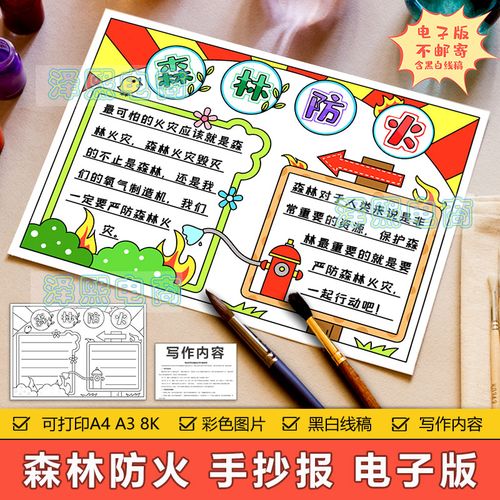 森林防火手抄报模板小学生保护森林预防森林火灾安全教育手抄小报