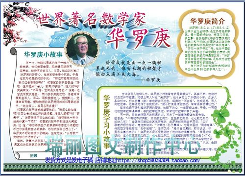 著名数学家华罗庚彩色电子小报数学手抄报数学乐园板报模板1676