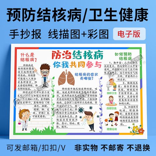 防治结核病手抄报模板彩图线描图卫生健康预防肺结核病小报电子版