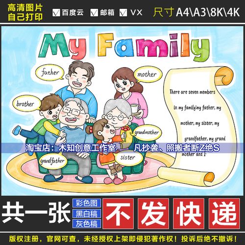 475我的家人英语my family手抄报小学生三年级英语家庭主题小报