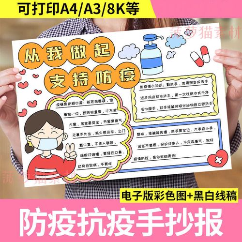 从我做起支持防疫手抄报模板电子版 小学生抗击防疫情防控8k小报