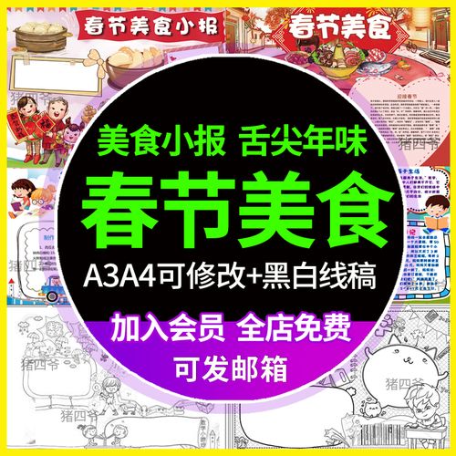 虎年新年味春节美食传统舌尖味道除夕年夜饭电子小报手抄报模板a4