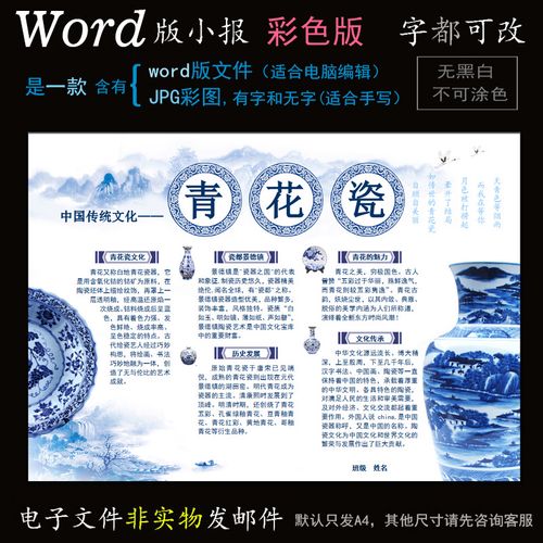 ys20陶艺小报电子版word模板手抄报传统文化陶瓷艺术青花瓷简报