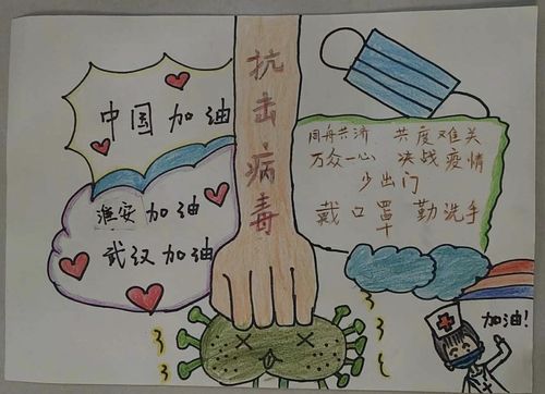 淮阴实验小学生五年级学生自创手抄报绘画为武汉加油为中国加油