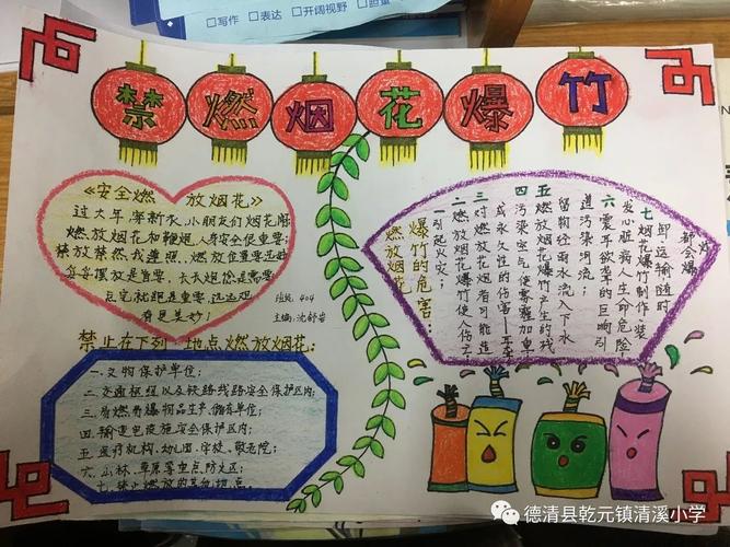 本周清溪小学举办了以建设生态文明 禁燃烟花爆竹为主题的手抄报