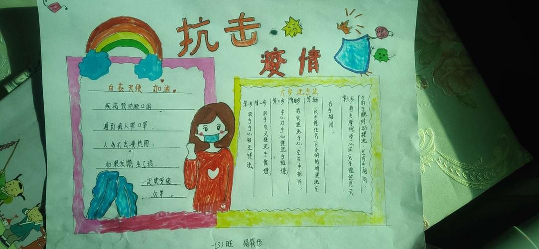 抗击疫情中国加油大侯村小学一年级防疫手抄报