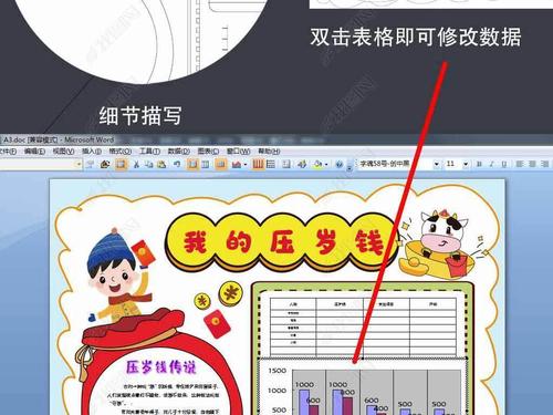 原创word压岁钱数学小报压岁钱使用说明春节数学电子小报手抄报版权可