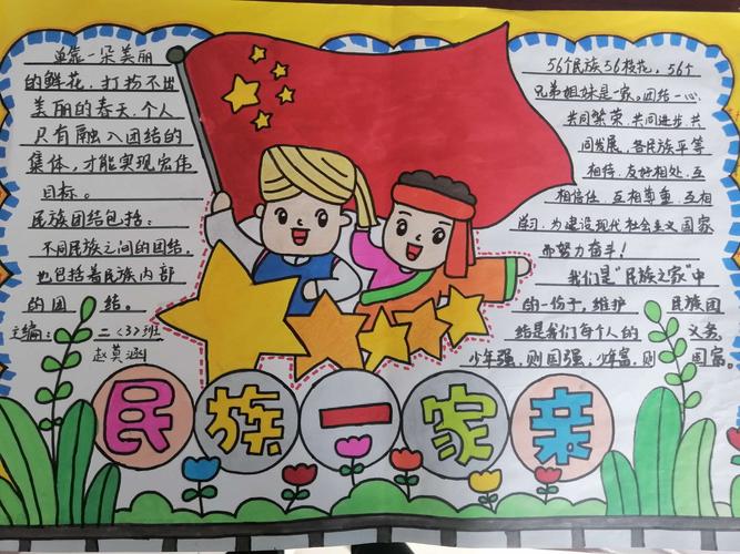 庆中秋 民族团结一家亲第二小学班级黑板报学生作文手抄报评比