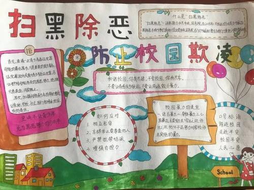 扫黑除恶防校园欺凌手抄报 防校园欺凌手抄报