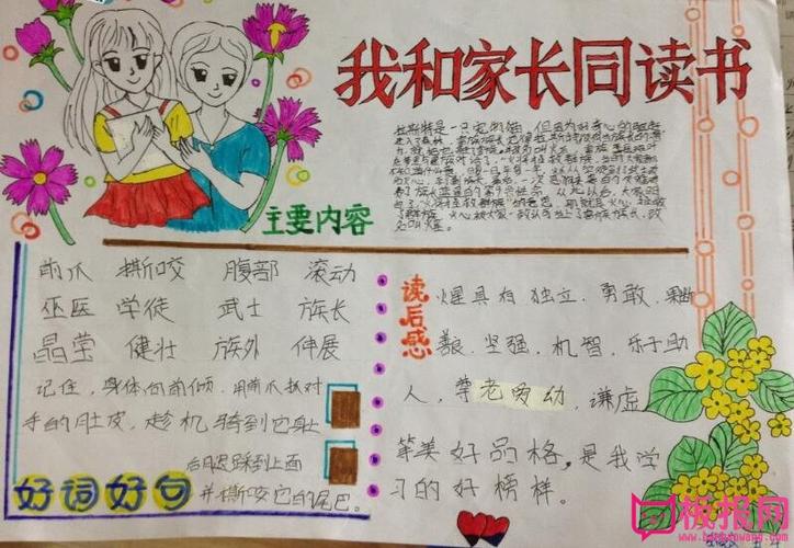 小学生读书手抄报图片我和家长同读书