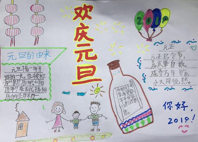 2019年小学生元旦手抄报图片欢庆元旦