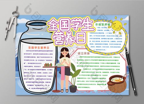 全国学生营养日手抄报黑白线描小报图片