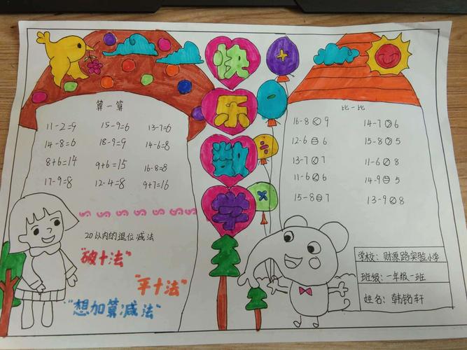 财源路校区一年级一班数学优秀手抄报展示走进数学世界探索数学