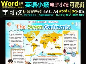 word模版英语小报地理手抄报七大洲英文图片素材worddoc模板下载