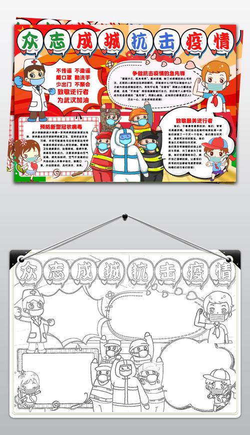 众志成城万众一心抗击疫情小报手抄报预防新型冠中病毒肺炎手抄报小报