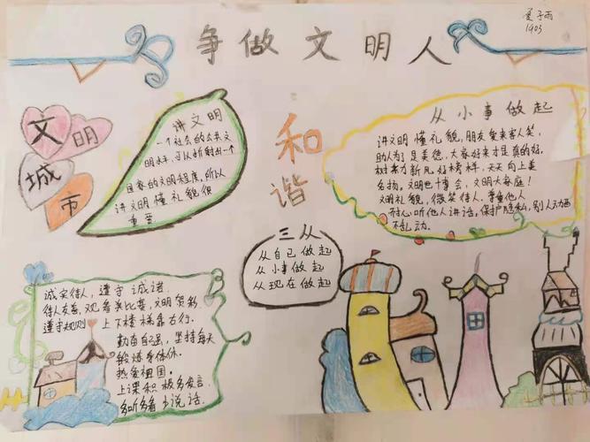 图4校园文明之花作文文明就如同一片绿叶创建文明城市英文版的手抄报