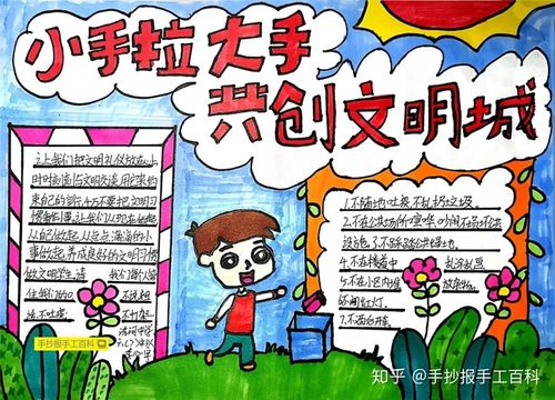 大手拉小手共创文明城手抄报