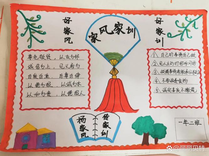 家风家训手抄报 小学一年级手抄报家风家训 图片和文字是小朋友和