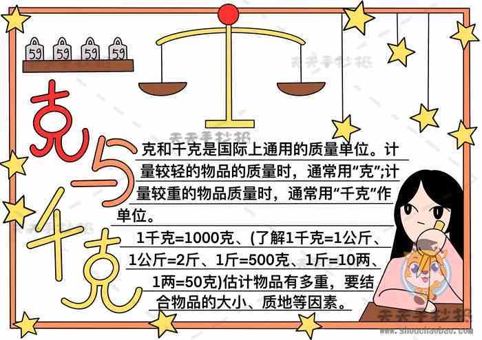 小学克与千克手抄报简单画法克与千克的认识手抄报内容模板素材