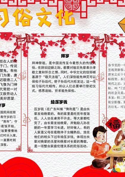 春节习俗文化贴门神word手抄报