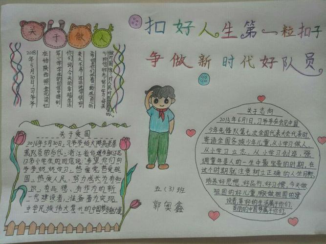 《扣好人生第一粒扣子争做新时代好少年》手抄报篇