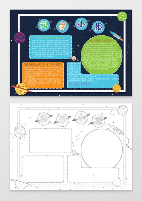 小报边框花边蓝色星空背景科学小报word小报科技手抄报