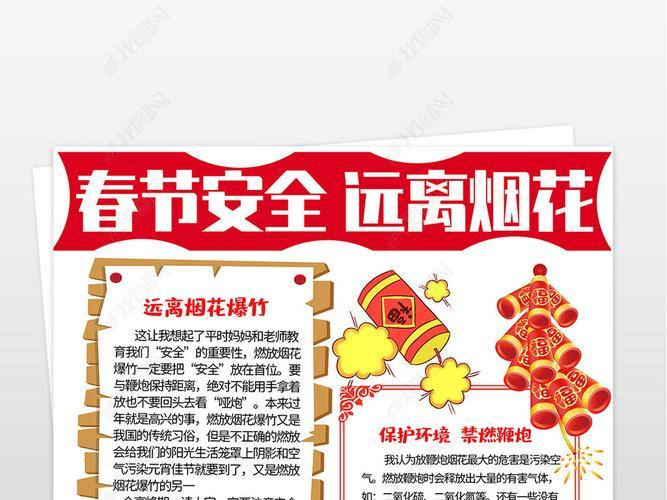 禁止燃放烟花爆竹春节安全竖版小报手抄报图片