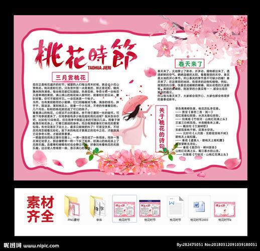 春天来了桃花时节赏花小报手抄报图片