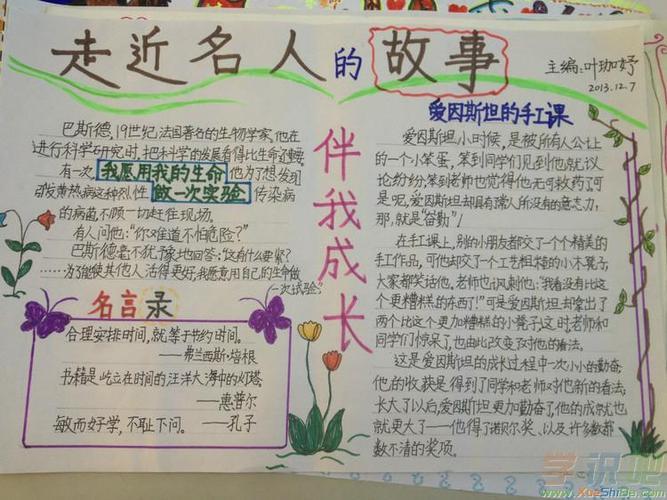 名人故事手抄报完成小学四年级学生做的名人成长故事手抄报精彩无比