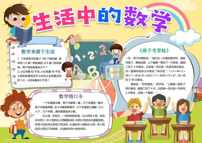 卡通风生活中的数学手抄报word小报模板下载