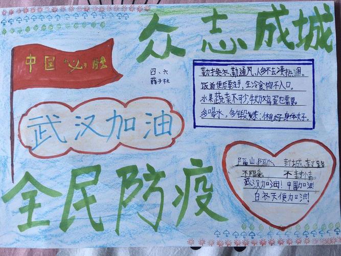 众志成城抗击疫情手抄报明仁小学四年六班