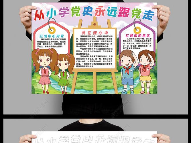 原创从小学党史永远跟党走小报模板线描手抄报素材