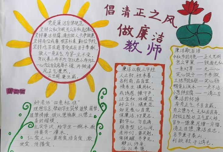 廉洁从教坚守教育净土汝南县第九小学开展主题教育手抄报展示廉洁教育