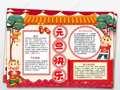 原创2021喜迎元旦小报手抄报快乐新年牛年小报手抄报word模版版权可