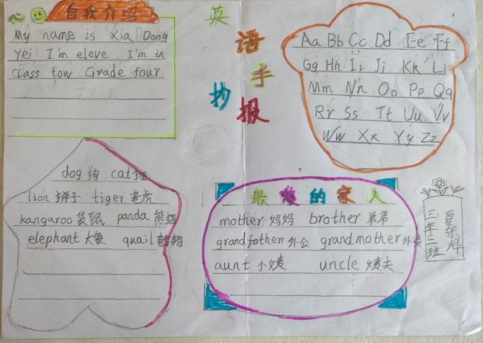 暑假英语手抄报新宾镇中心小学四年级